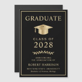 Eleganter Uni Black Gold Abschluss Magneteinladung (Vorne/Hinten)