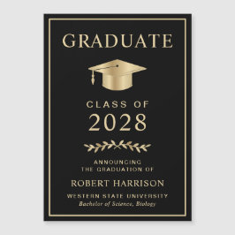 Eleganter Uni Black Gold Abschluss Magneteinladung