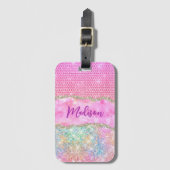 Eleganter unicorn rosa Glitzer Kristall monogramm  Gepäckanhänger (Vorderseite Vertikal)