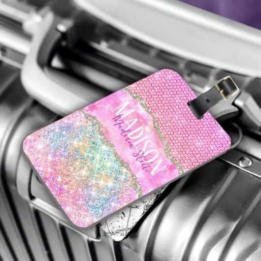 Eleganter unicorn rosa Glitzer Kristall monogramm  Gepäckanhänger