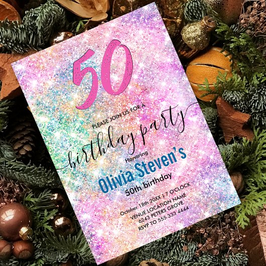 Eleganter, uralter, unicorner Regenbogen-Glitzer Einladung