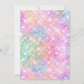 Eleganter, uralter, unicorner Regenbogen-Glitzer Einladung (Rückseite)