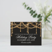 Eleganter Urlaub Save the Date Gold String Lights Ankündigungspostkarte (Stehend Vorderseite)