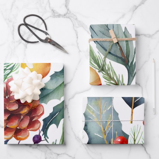 Eleganter Urlaub Wasserfarben Weihnachten Geschenkpapier Set (Vorderseite)