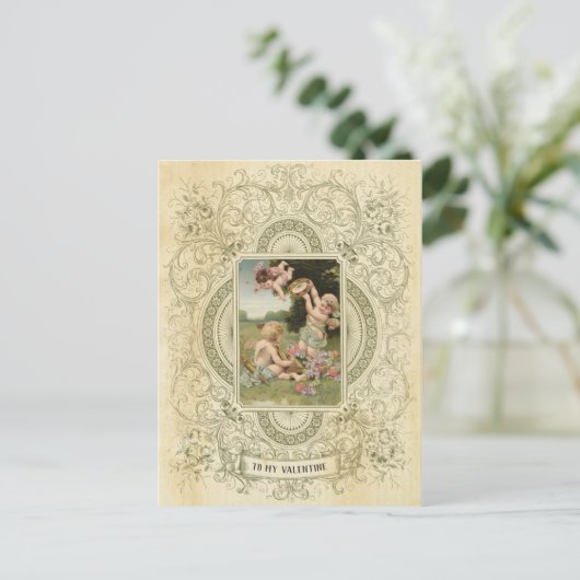 Eleganter Valentinstag Cherub Vintag Illustration Postkarte (Stehend Vorderseite)