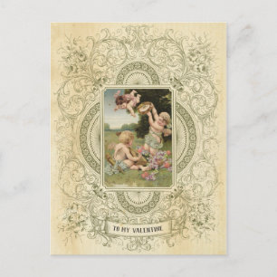 Eleganter Valentinstag Cherub Vintage Illustration Postkarte