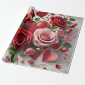 Eleganter Valentinstag in Rote Rose und Herz Geschenkpapier (Ungerollt)