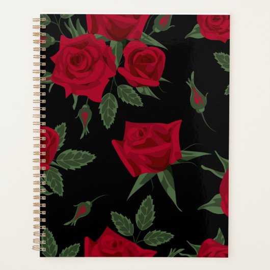 Eleganter Valentinstag Schwarz & Rote Rose Planer (Vorderseite)
