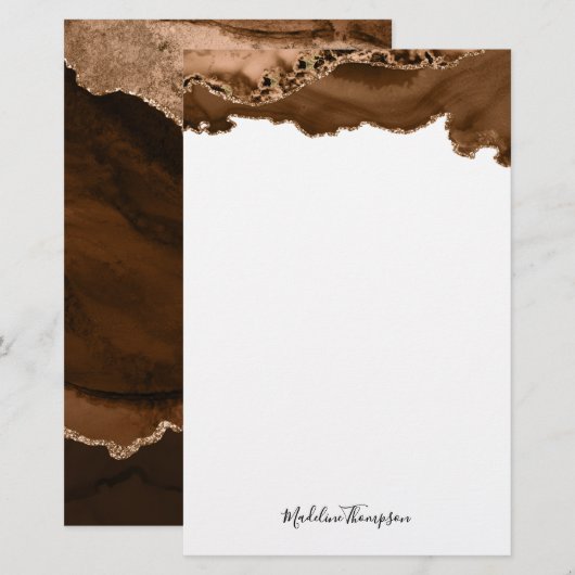 Eleganter Velvet Rust Gold Marmorgeode Briefpapier (Vorne/Hinten)