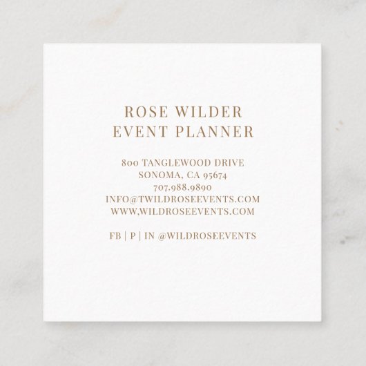 Eleganter Veranstaltungsplaner Rosenstraße Platz B Quadratische Visitenkarte (Rückseite)