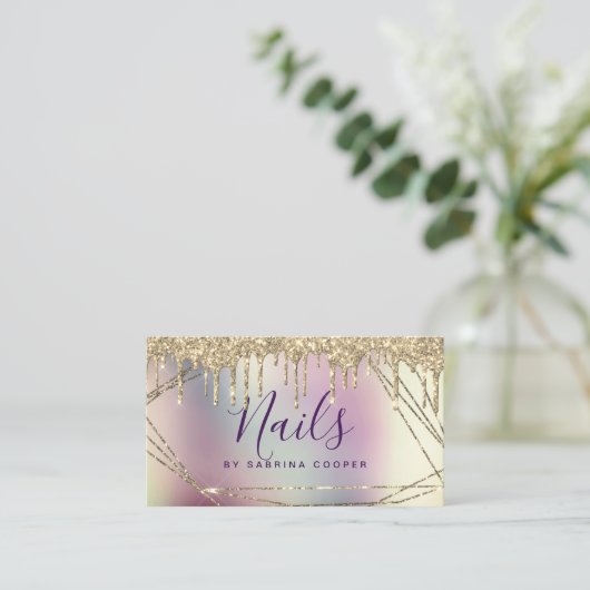 Eleganter vergoldeter Glitzer-Rahmen Metallnägel Visitenkarte (Stehend Vorderseite)