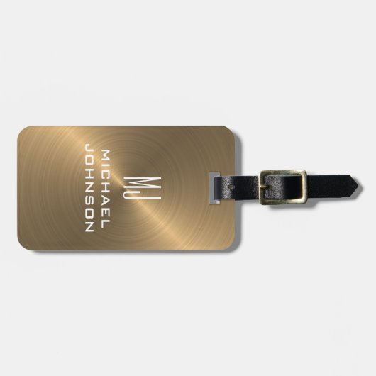 Eleganter, vergoldeter metallischer Mit Monogramm  Gepäckanhänger (Vorderseite horizontal)