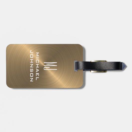 Eleganter, vergoldeter metallischer Mit Monogramm Gepäckanhänger (Rückseite horizontal)