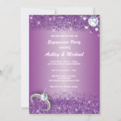 Eleganter Verlobungsparty-Chic lila Glitzer Einladung (Rückseite)