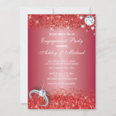 Eleganter Verlobungsparty-Chic Roter Glitzer Einladung (Rückseite)