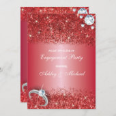 Eleganter Verlobungsparty-Chic Roter Glitzer Einladung (Vorne/Hinten)
