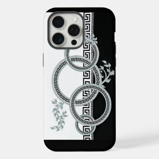 Eleganter Versace-Stil-Rand Silber-Grauer Barock F iPhone Hülle (Rückseite)