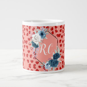 Eleganter verstaubter blauer Blumen- und roter Her Jumbo-Tasse