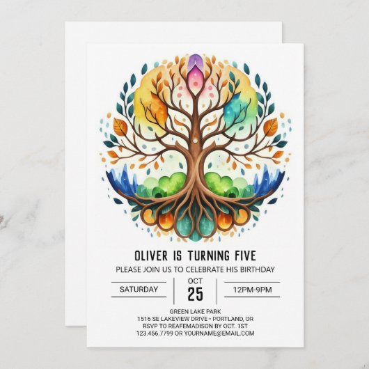 Eleganter verzauberter Baum des Lebens zum Geburts Einladung (Vorne/Hinten)
