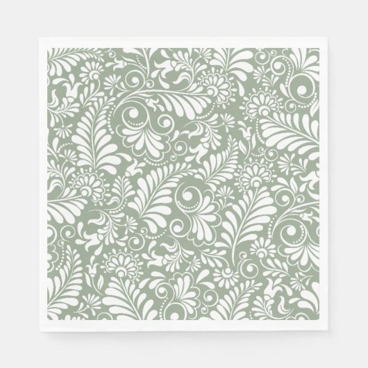 Eleganter Verziert Swirl Rette Grüne Blumenhochzei Serviette (Vorderseite)