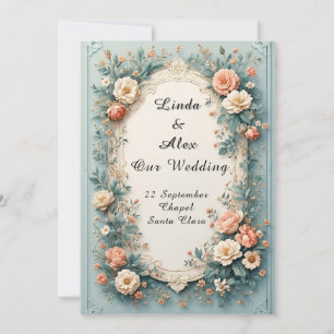 Eleganter, verzierter Blumenrahmen für Hochzeiten Einladung