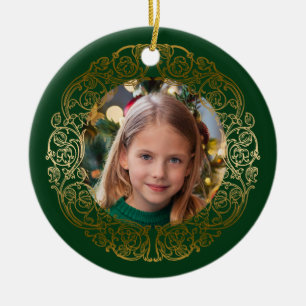 Eleganter verzierter Gold-Filigranrahmen Foto Keramik Ornament