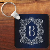 Eleganter Verzierter Rahmen Initial B Schlüsselanhänger (Vorderseite)