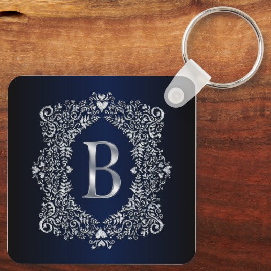 Eleganter Verzierter Rahmen Initial B Schlüsselanhänger (Rückseite)