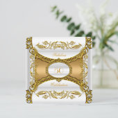 Eleganter Verzierter Weißgoldblütenprachtvoller 50 Einladung (Stehend Vorderseite)