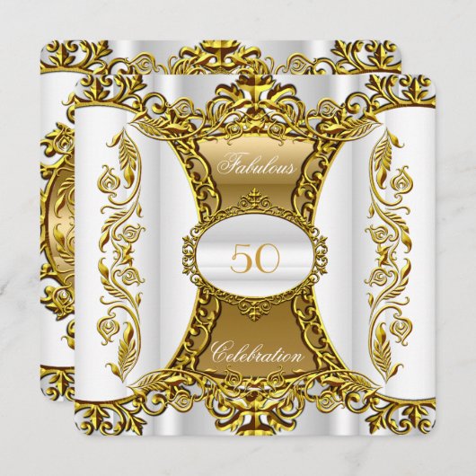Eleganter Verzierter White Gold Fantastischer 50.  Einladung (Vorne/Hinten)