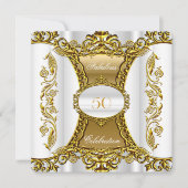 Eleganter Verzierter White Gold Fantastischer 50.  Einladung (Vorderseite)