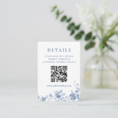 Eleganter Viktorianischer Blue Floral QR-Code Deta Begleitkarte (Stehend Vorderseite)