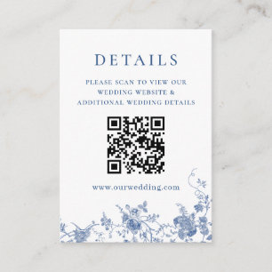 Eleganter Viktorianischer Blue Floral QR-Code Deta Begleitkarte