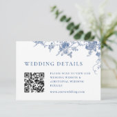 Eleganter Viktorianischer Blue Floral QR-Code Deta Begleitkarte (Stehend Vorderseite)