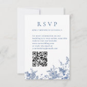 Eleganter Viktorianischer Blue Floral Wedding QR-C RSVP Karte (Vorderseite)