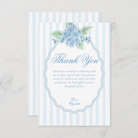 Eleganter Viktorianischer Blue Hydrangea Scalloped Dankeskarte (Vorne/Hinten)