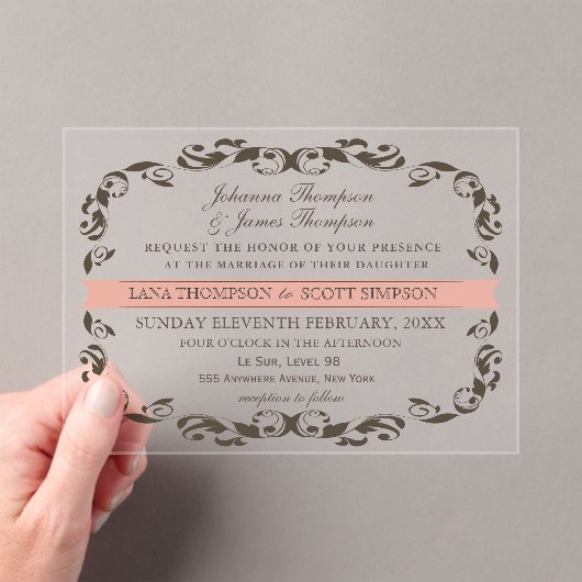 Eleganter Viktorianischer Blüh Filligree White Wed Acryleinladungen (Insitu (Handheld))