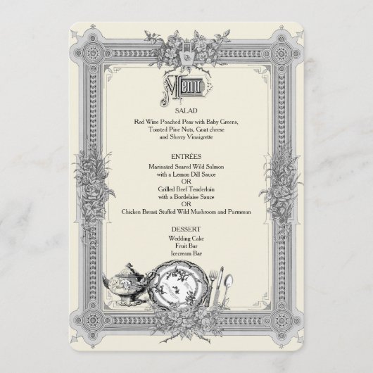 Eleganter, Viktorianischer Rahmen, Vintage Wedding Menükarte (Vorderseite)