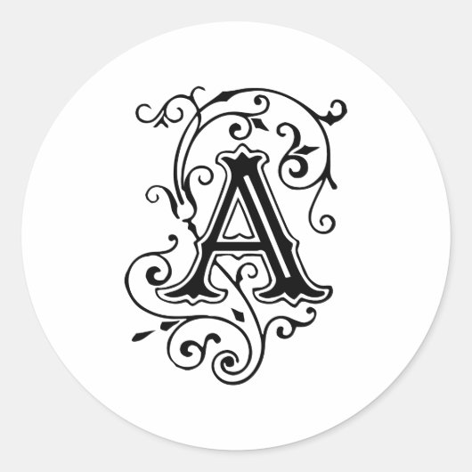Eleganter Viktorianischer Style Letter A Monogram Runder Aufkleber (Vorderseite)