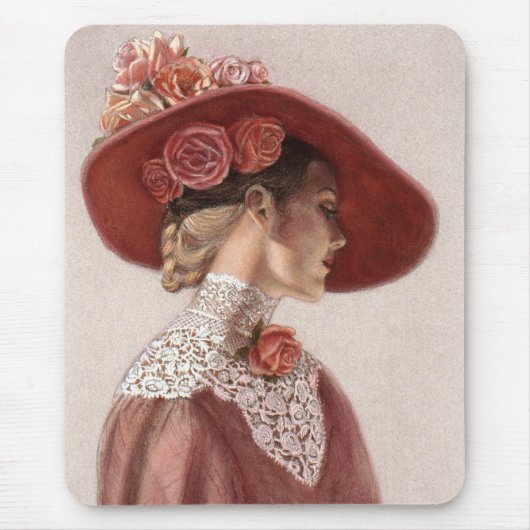 Eleganter viktorianischer Vintager Rosen-Hut Mousepad (Vorne)