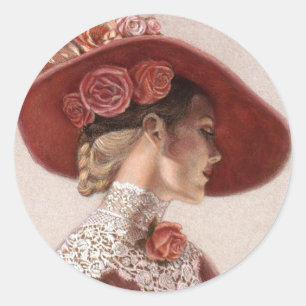 Eleganter viktorianischer Vintager Rosen-Hut Runder Aufkleber