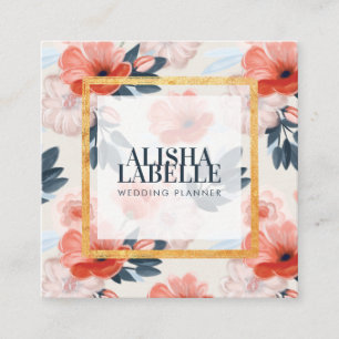 Eleganter Vintag Blush Florals Gold Portait Rahmen Quadratische Visitenkarte