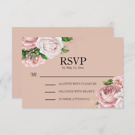 Eleganter Vintag Blush Pink Blumenzwiebeln RSVP (Vorne/Hinten)