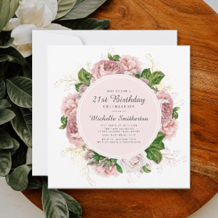 Eleganter Vintag Blush Pink Floral 21. Geburtstag Einladung
