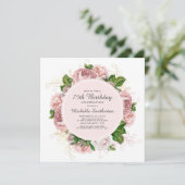 Eleganter Vintag Blush Pink Floral 75. Geburtstag Einladung (Stehend Vorderseite)