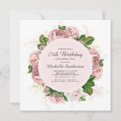 Eleganter Vintag Blush Pink Floral 75. Geburtstag Einladung (Vorderseite)