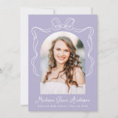 Eleganter Vintag Bow Lila Foto Abschluss Ankündigung (Vorderseite)