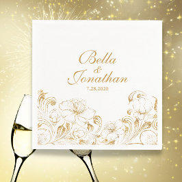 Eleganter Vintag Chic Wedding Gold Floral Custom Serviette