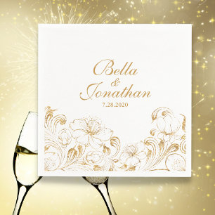 Eleganter Vintag Chic Wedding Gold Floral Custom Serviette