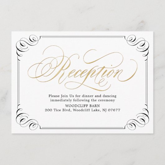 Eleganter Vintag geblüht Kalligraphie-Empfang Begleitkarte (Vorderseite)